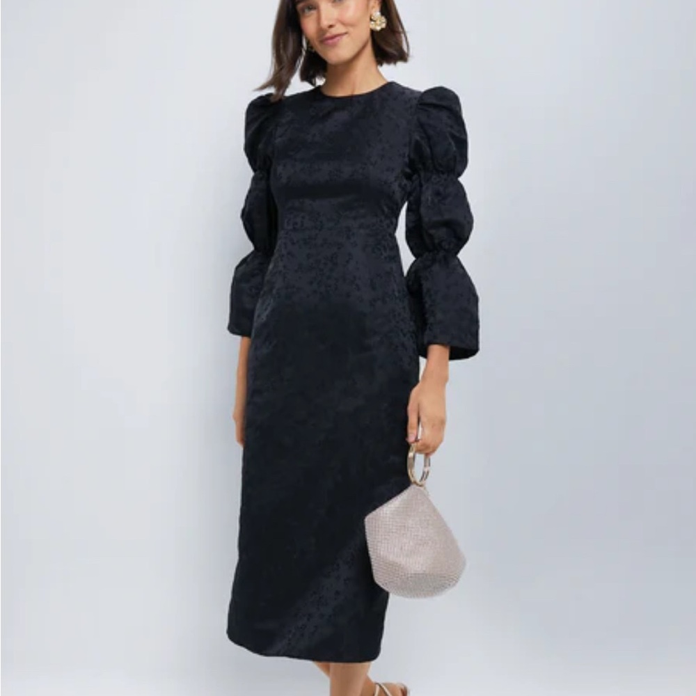 Black Tiered Puff Sleeve Sheath Dress